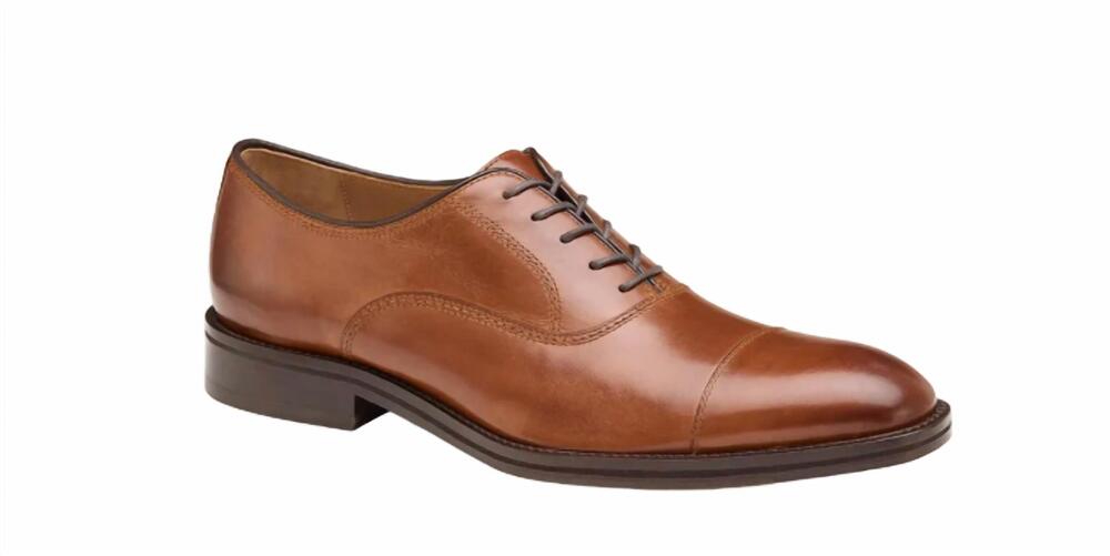 NEW JOHNSTON & MURPHY men's meade cap toe shoe in tan italian calfskin